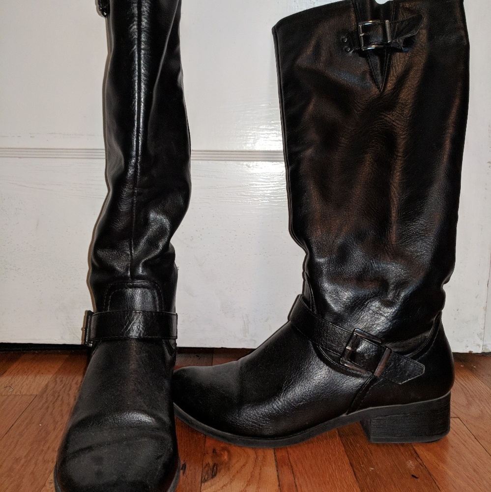Black faux leather boots